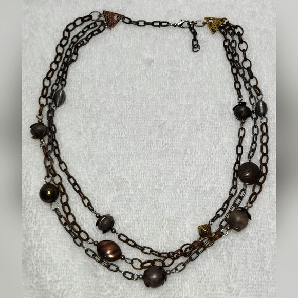 VINTAGE Multi-strand Beaded Metallic Necklace - Picture 2 of 3